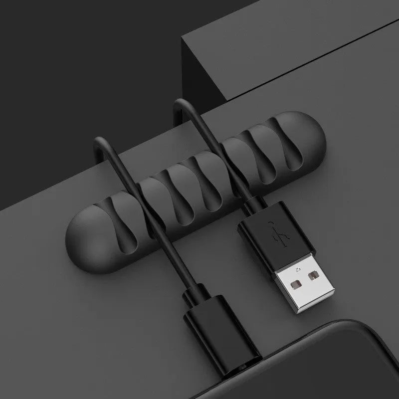 TPR cable holder clip for USB earphone and network cables with flannelette screen wipe on the back