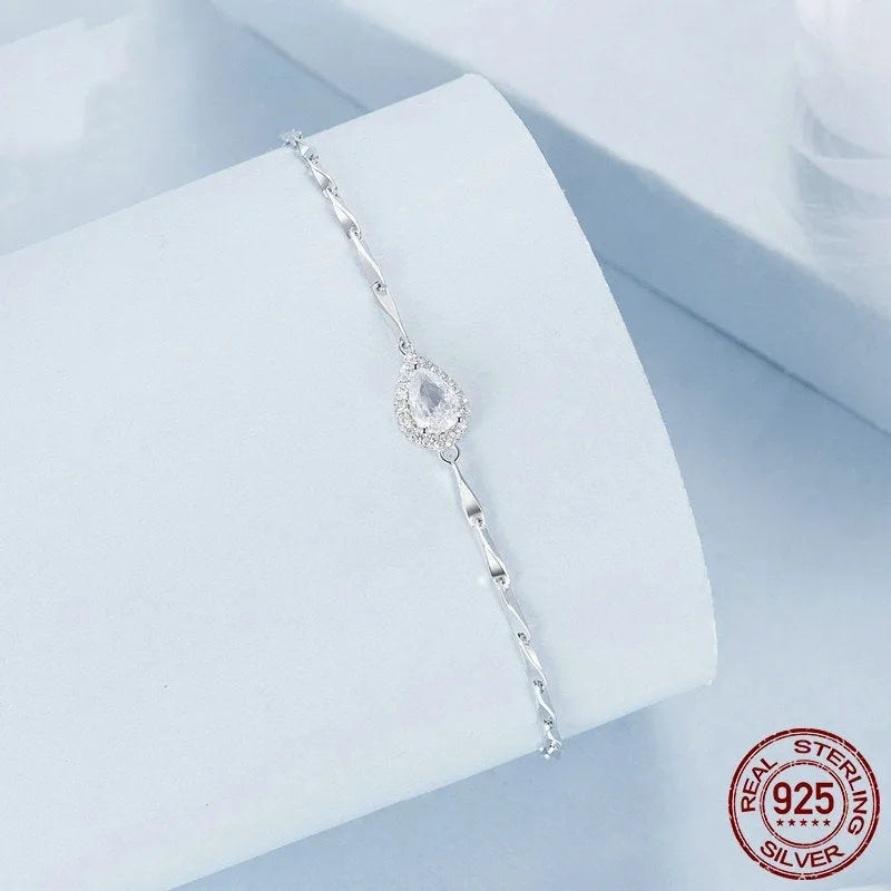 S925 sterling silver water drop bracelet with shining zircon, electroplated finish, colour BSB185