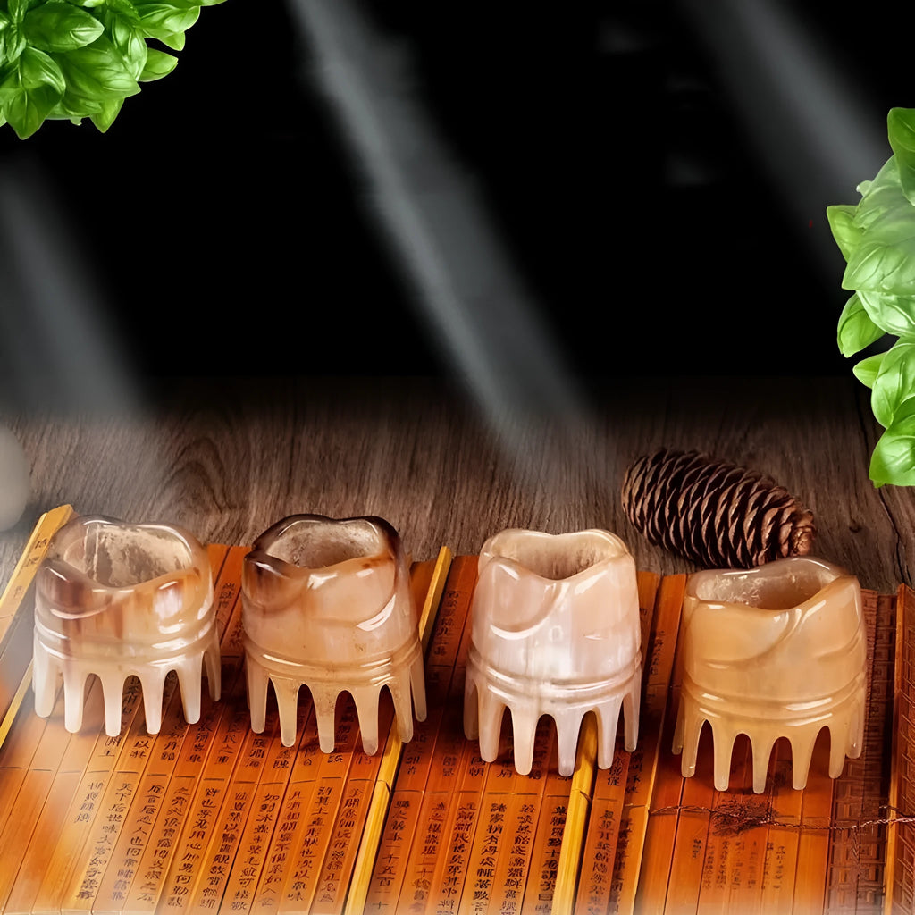 White buffalo horn wide-tooth comb for women's scalp massage and traditional hair care