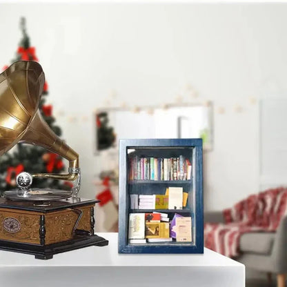 Calming Mini Wooden Bookshelf with 60 Miniature Books for Desk Decor and Anxiety Relief