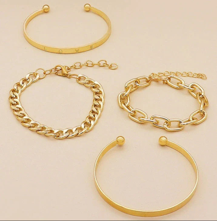 C-Shaped Hollow Chain Bracelet Set in gold and silver colors, showcasing a modern and elegant design