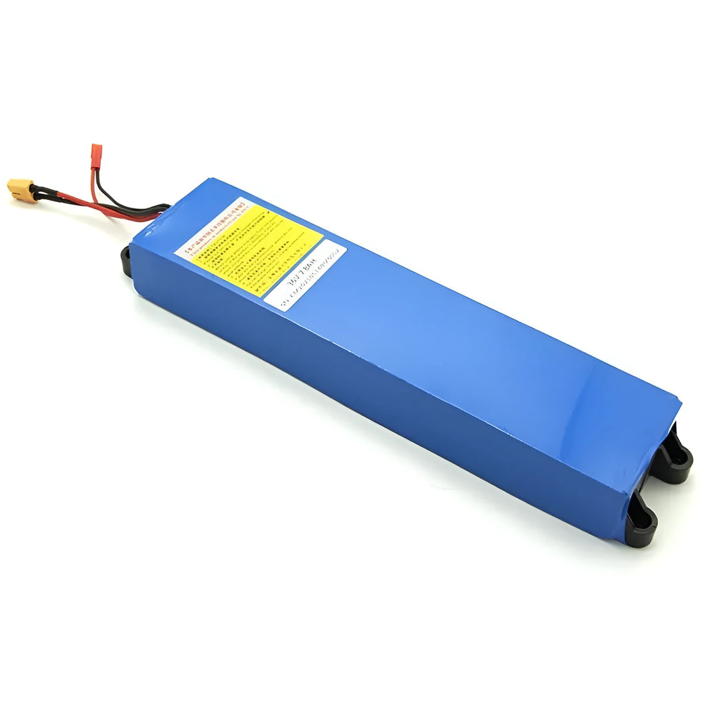 36V lithium battery pack for electric scooters showing three capacity options: 6.6Ah, 7.8Ah and 10.4Ah