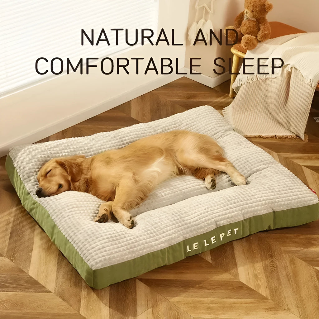 Coffee coloured dog bed with a removable soft fleece blanket, shown in a medium size.