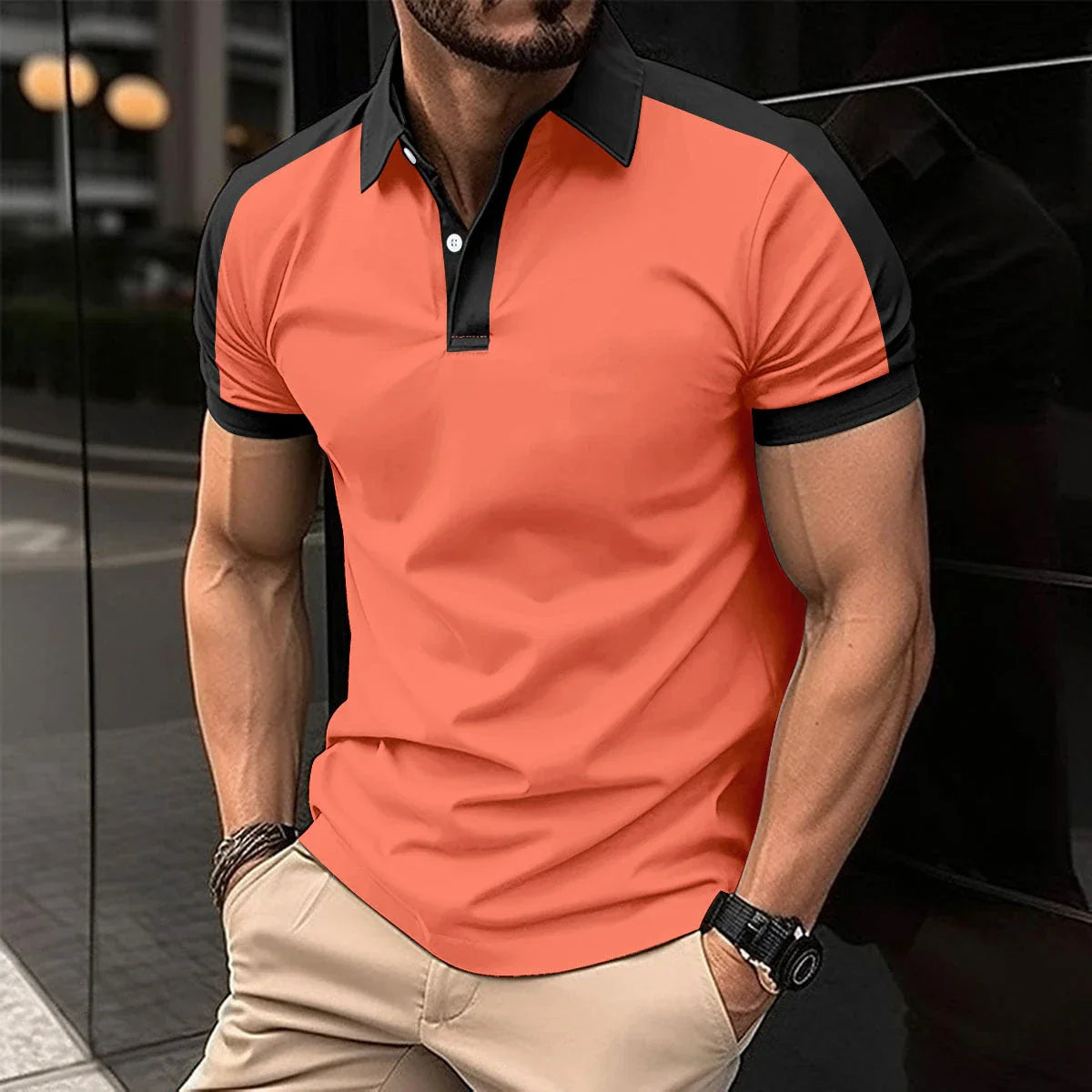 Premium men's short sleeve polo shirt in a variety of vibrant colors and casual summer styles