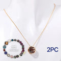 Natural stone beaded necklace and matching bracelet set on elastic cord in assorted styles.