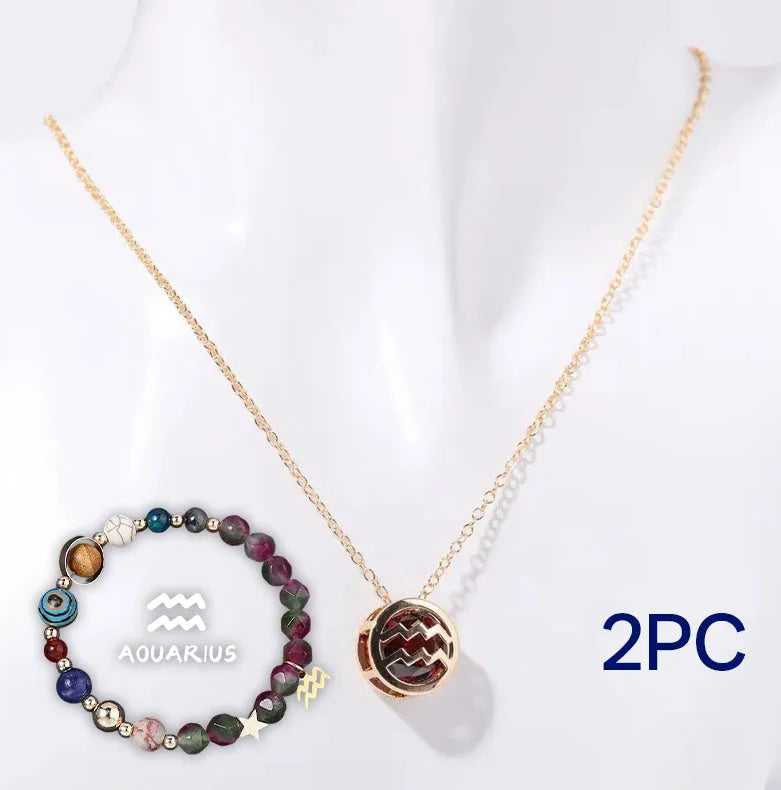 Natural stone beaded necklace and matching bracelet set on elastic cord in assorted styles.