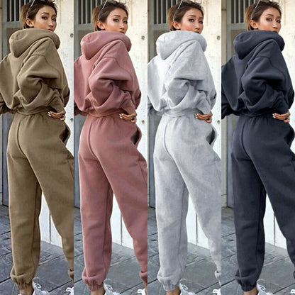 Cozy women's casual hoodie jacket set in a variety of neutral colors and sizes