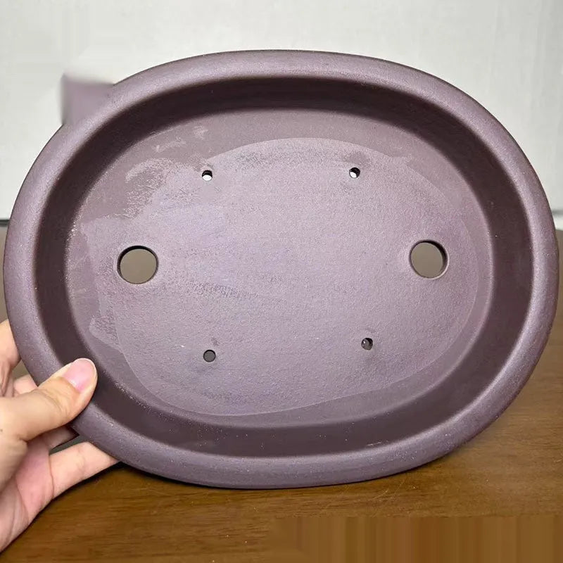 Purple sand handmade oval ceramic flowerpot in cinnabar sand colour for desktop or floor plant display