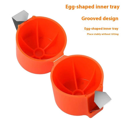 Hassle-Free Egg Cracker and Beater in vibrant colors, featuring a simple press-and-release mechanism for easy egg separation.