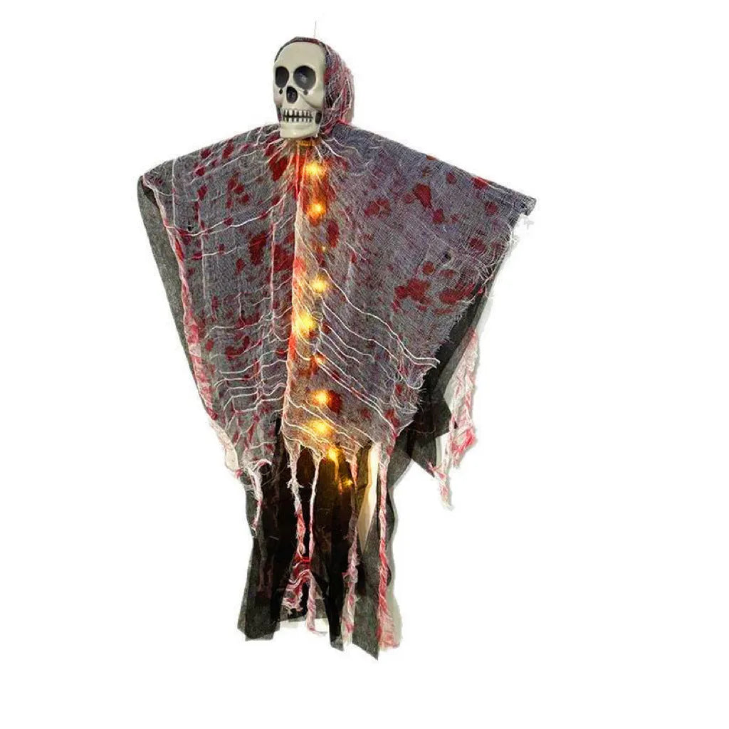 Blood-dyed luminous plastic skull hanging ghost Halloween decoration with glow-in-the-dark feature