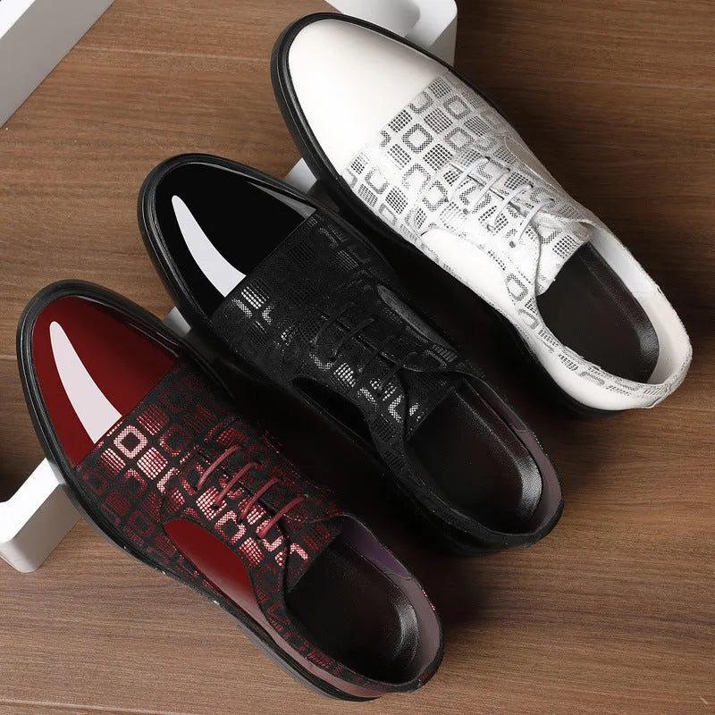 Men's black business PU leather shoes with lace-up style and rubber sole on a plain background