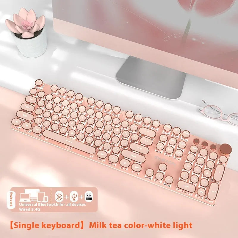 Matcha green 87-key mechanical gaming keyboard with aluminium frame and white backlighting on a desk.