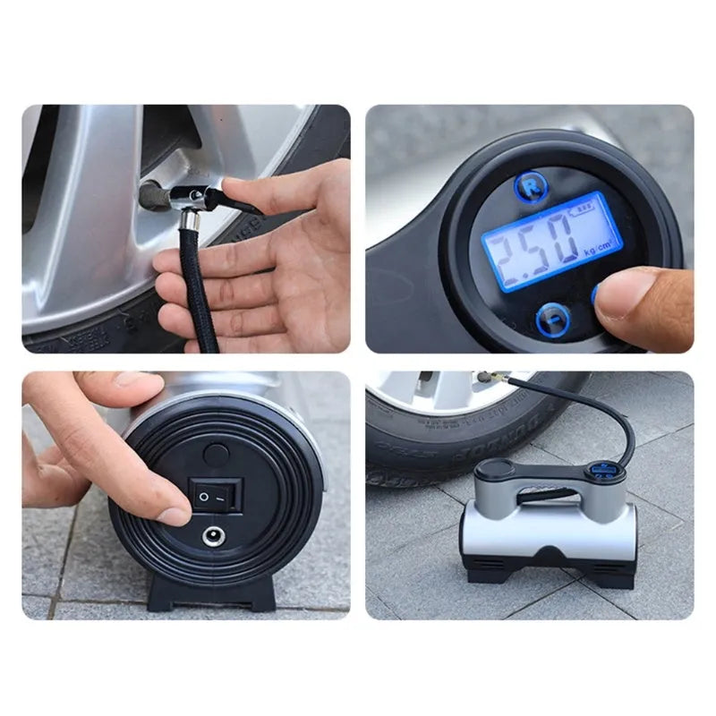 12V portable electric air pump for car tyres with pressure gauge and LED light