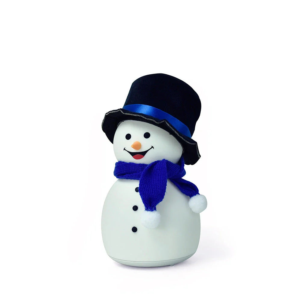 Snowman-shaped rechargeable night light with seven color-changing modes, portable and durable silicone construction