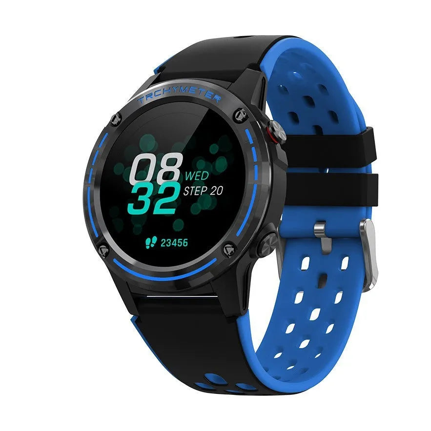 GPS smartwatch with square glass face and silicone sports strap in multiple colours