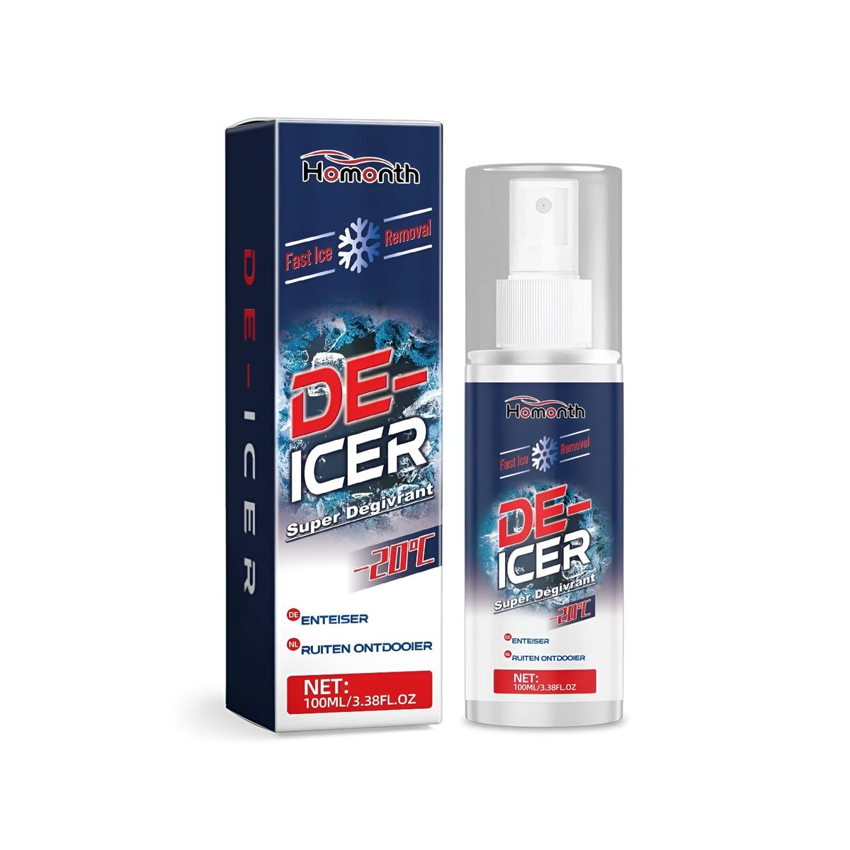 100ml de-icer spray bottle, 3.8x14.8cm, with propylene glycol formula for windscreen and window ice removal