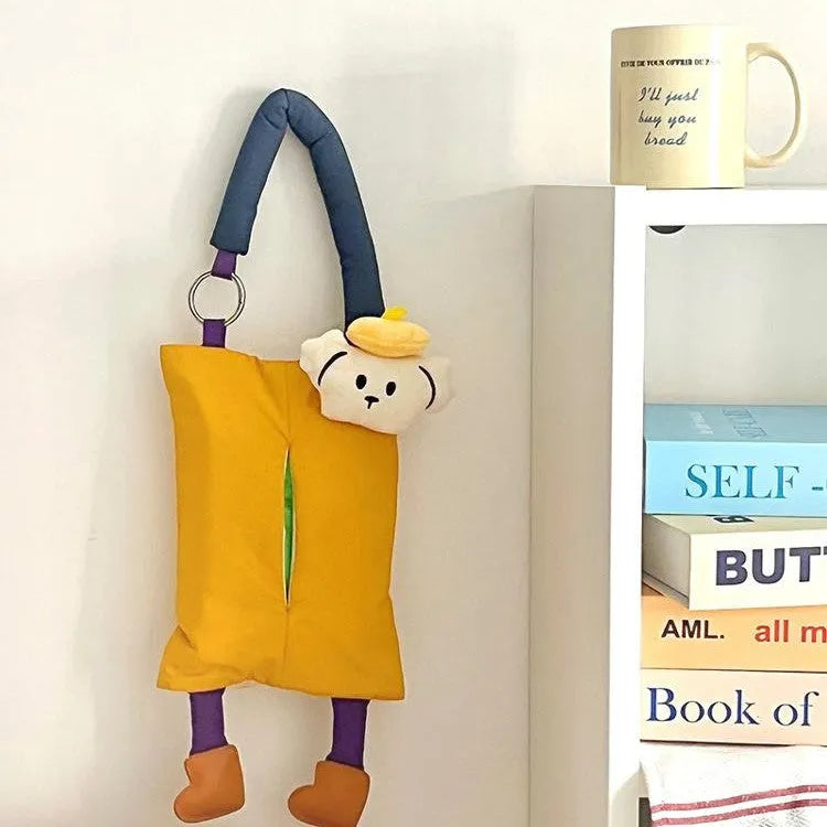 Plush hanging tissue bag for car interiors in 25x19cm size