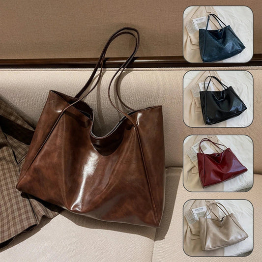 Stylish autumn and winter tote bag made of soft, premium PU leather with a roomy interior and sleek, minimalist design