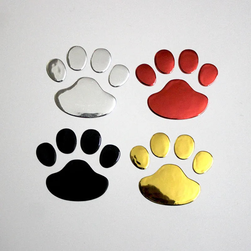 Hand-shaped brush car sticker with dog footprints design in red, silver, gold or black colour, 7 cm long.
