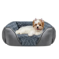 Beige enclosed oval dog kennel bed with artificial fur lining and removable cushion.