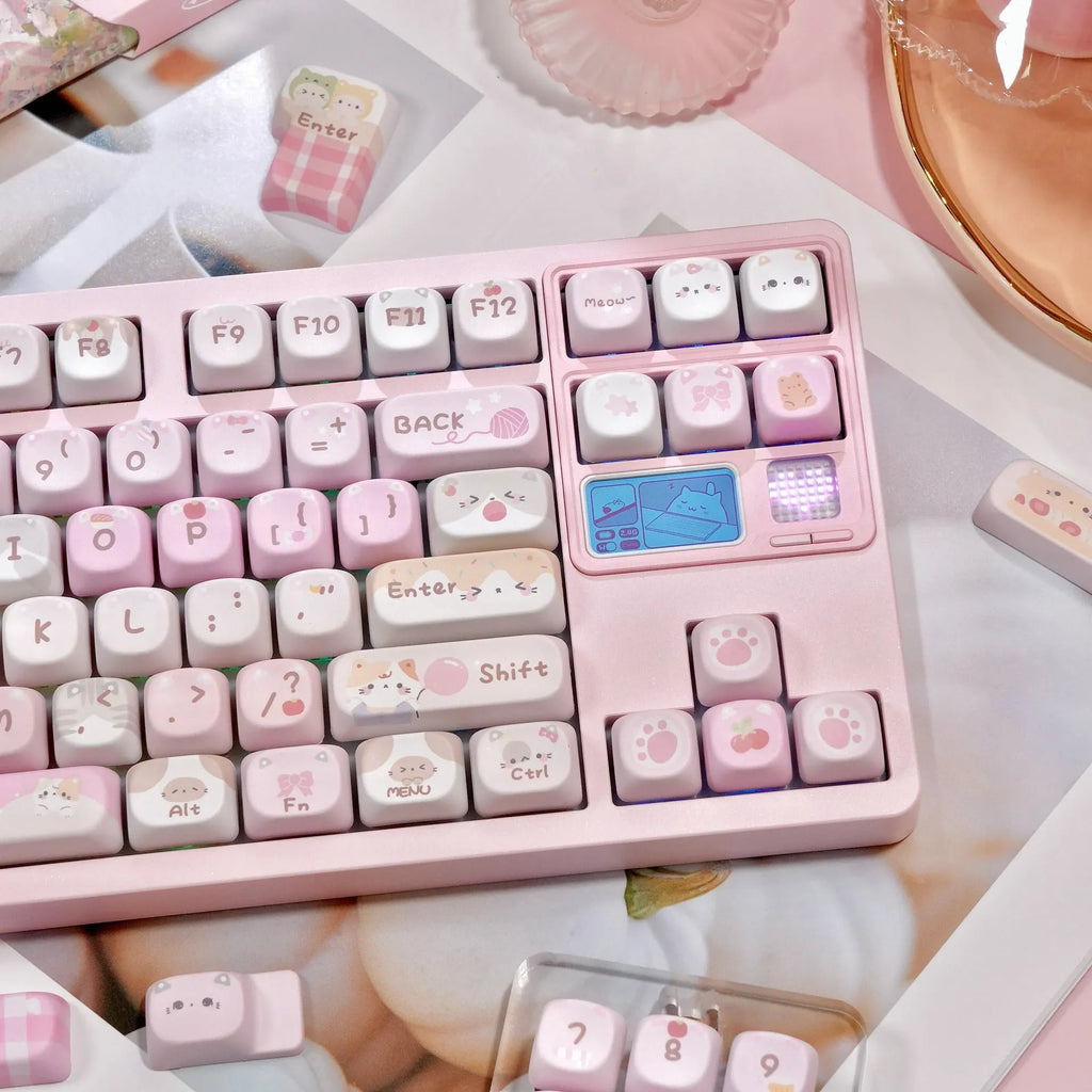 Pink MOA five-sided sublimation keycap set with cartoon design for mechanical keyboards