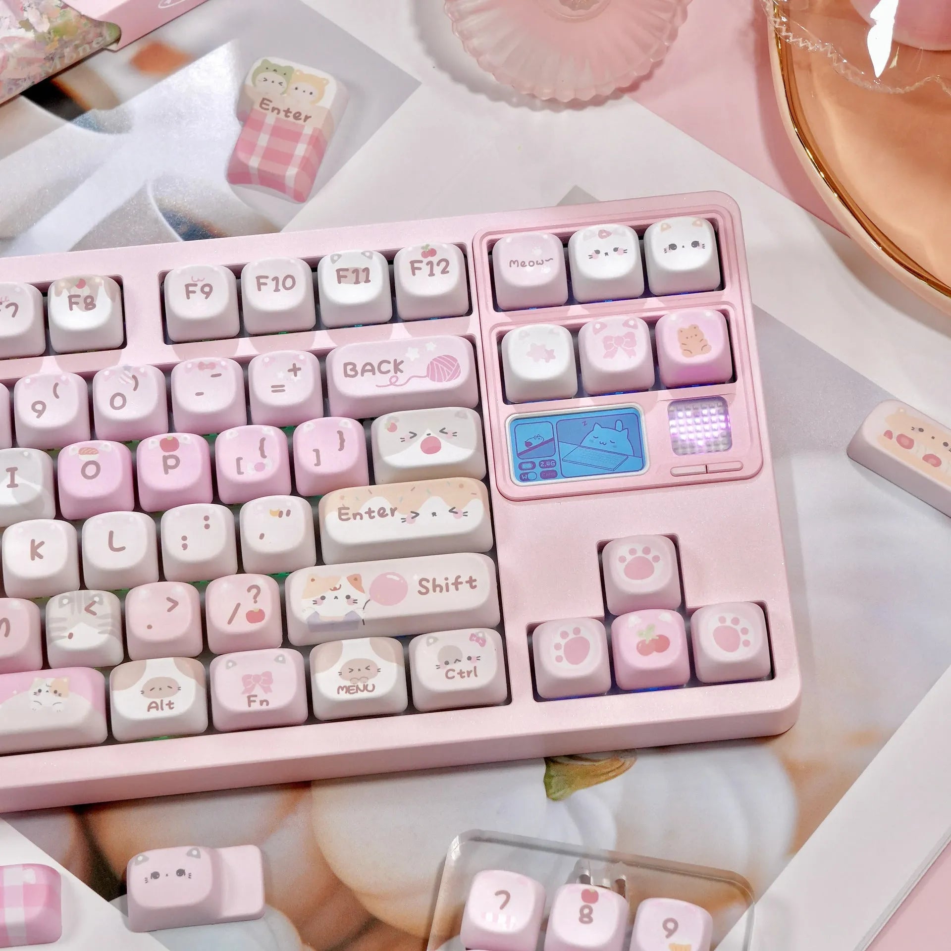 Pink MOA five-sided sublimation keycap set with cartoon design for mechanical keyboards