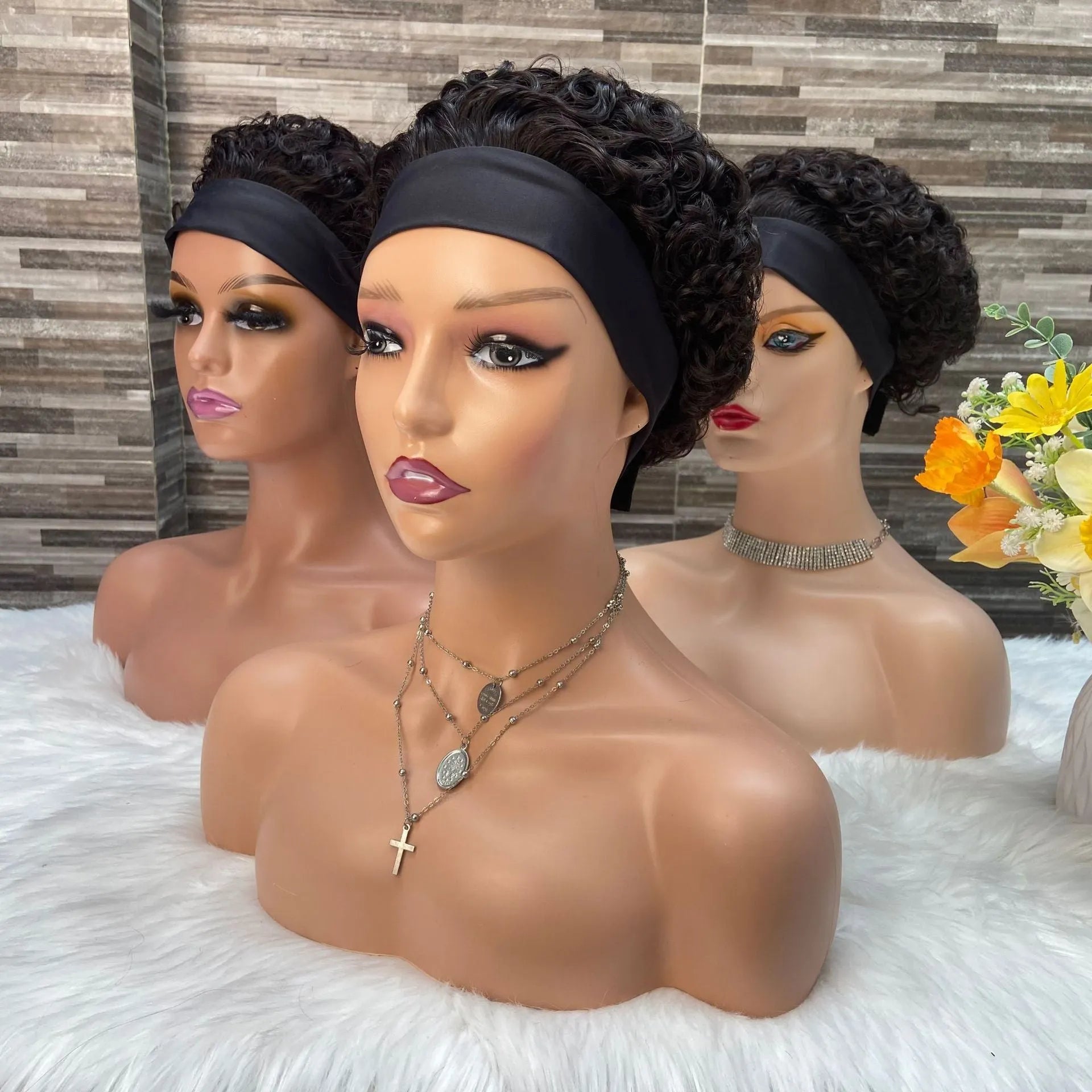 Real human hair wig with Ice Silk Hair Band in ice silk hair band elf style, suitable for ladies any face type