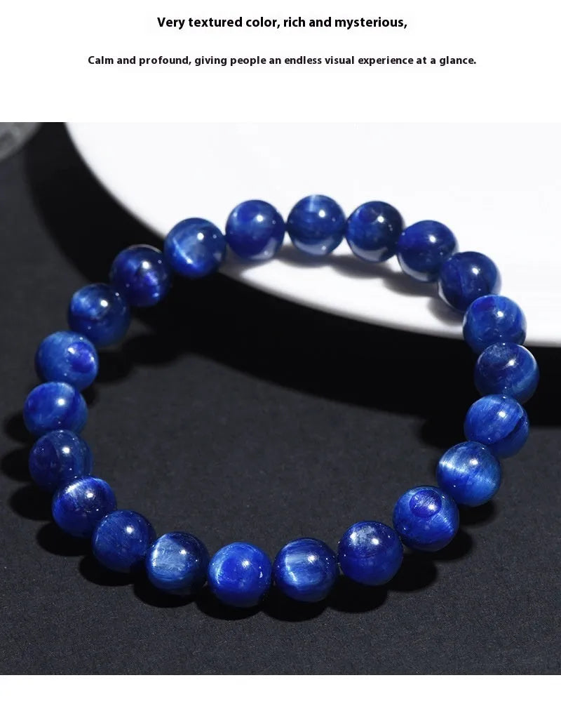 Natural blue crystal ball bracelet with geometric design and traditional ruyi charm