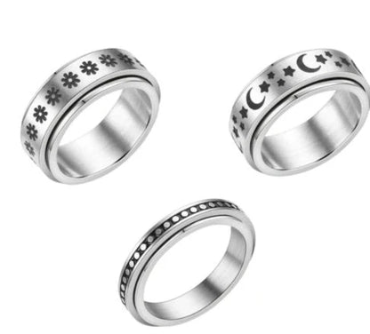 Dazzling titanium steel rings featuring celestial motifs like stars, moons, and more for a captivating and stylish accessory