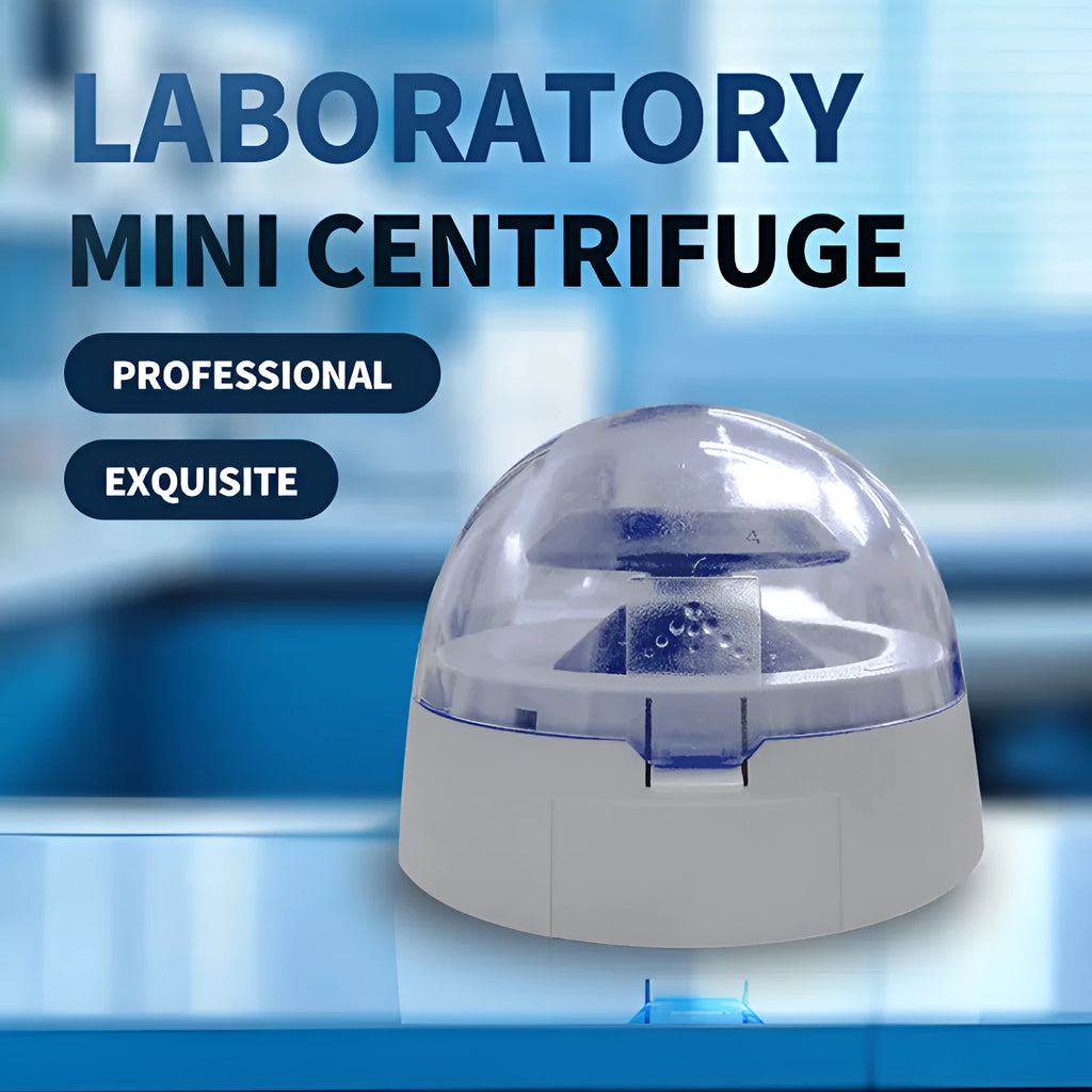 Compact mini laboratory centrifuge on a benchtop with dimensions 157mm by 170mm