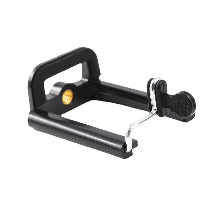 Black plastic U clip mobile phone holder for mounting smartphones to hoses and poles