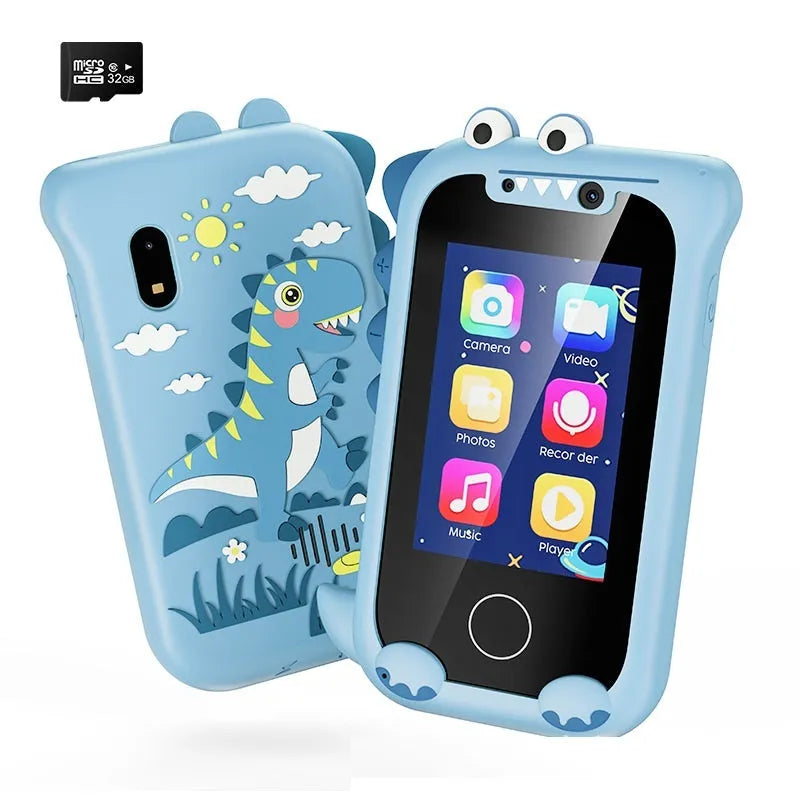 Blue silicone case educational touch camera for children with photo, video, and game functions
