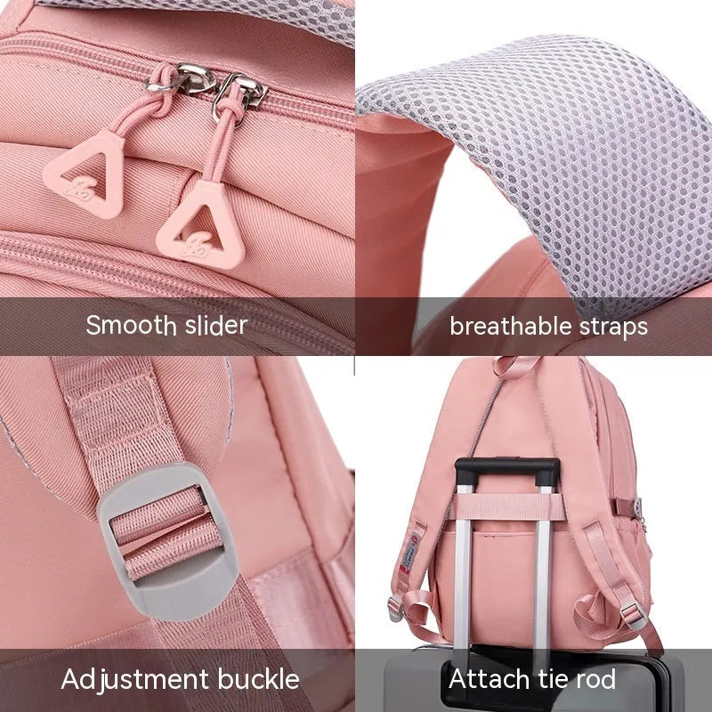 Oxford cloth schoolbag for primary school girls solid colour blue black light gray purple pink