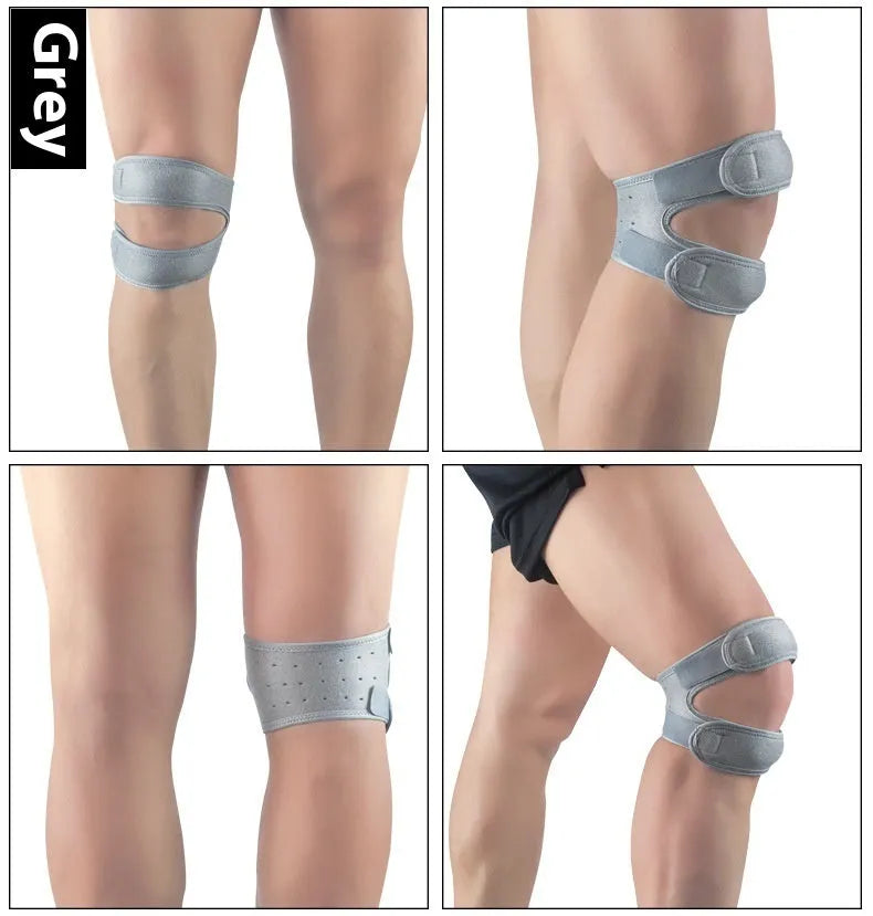 One-size-fits-all sports knee pads in black, blue, gray, and rose red for basketball and biking