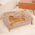 Wooden cat sofa with removable cotton cover in beige colour for small cats