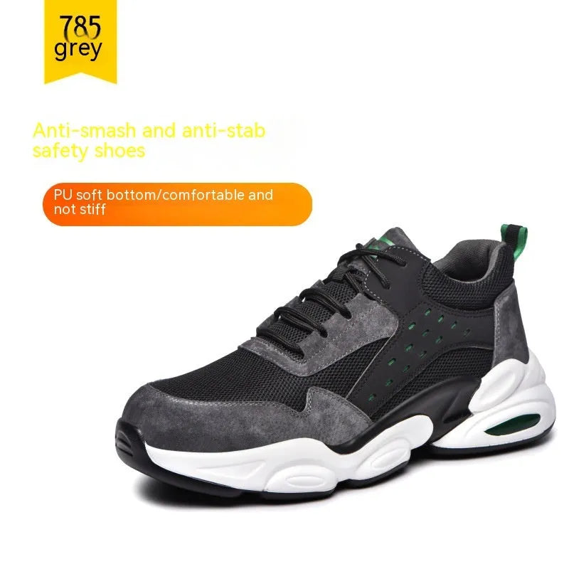 Mesh breathable labour insurance work shoes with anti-smash anti-puncture protection in black colour