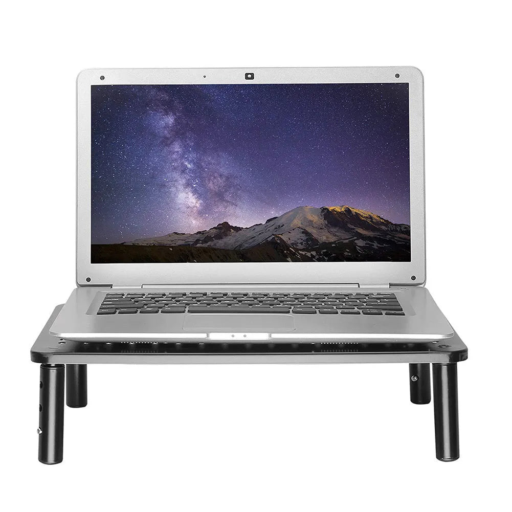 Black iron mesh height adjustable desktop rack for computer monitor and notebook, 370x235x140mm with anti-slip surface