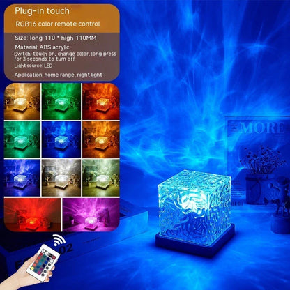 Mesmerizing water ripple ambient night light with rotating projection, 16 color options, and USB charging