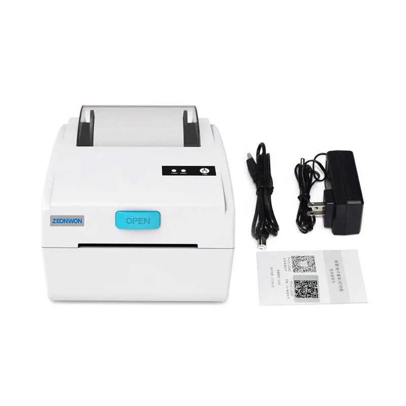 White Bluetooth thermal label printer with USB port for express shipping labels
