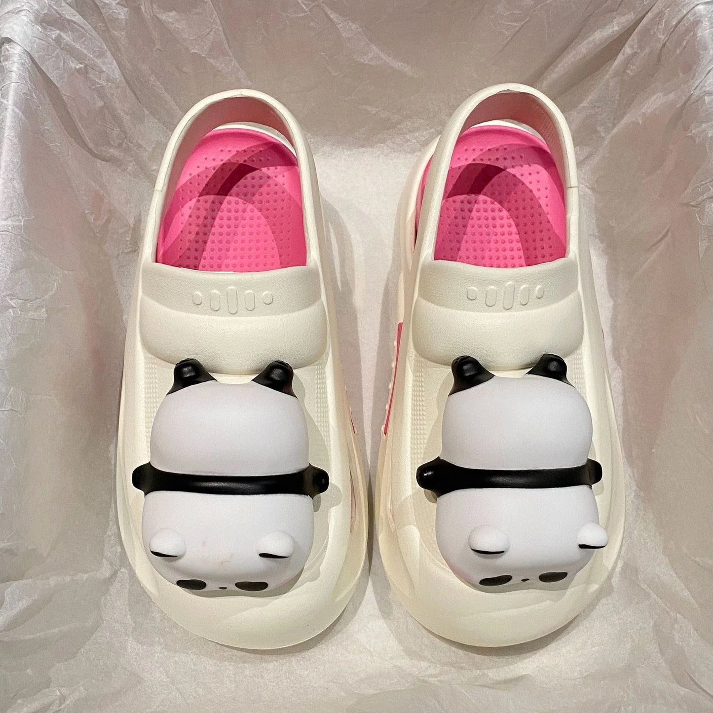 Adorable panda-themed slippers with LED lamp feature, offering cozy comfort and whimsical style for summer