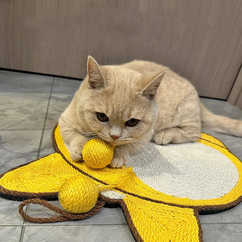 Yellow corgi butt design cat scratching board with sisal surface and anti-slip base