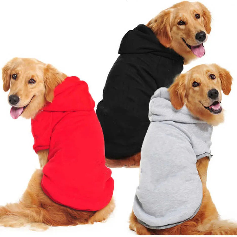 Solid colour polyester dog sweater in blue, black, red, gray or pink, sizes XS to 9XL, back length 16cm to 75cm.