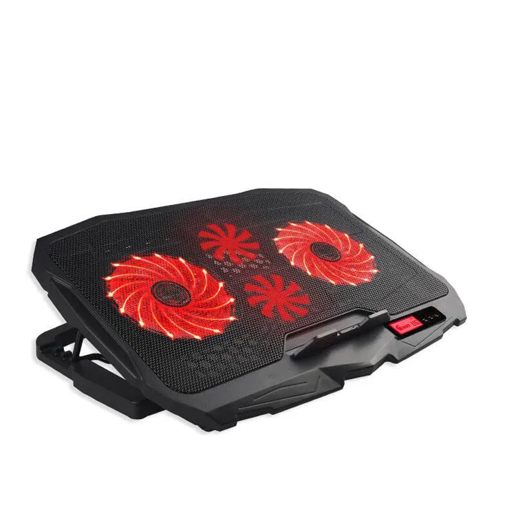 Black universal laptop cooling stand with copper heat sink plate and variable speed control