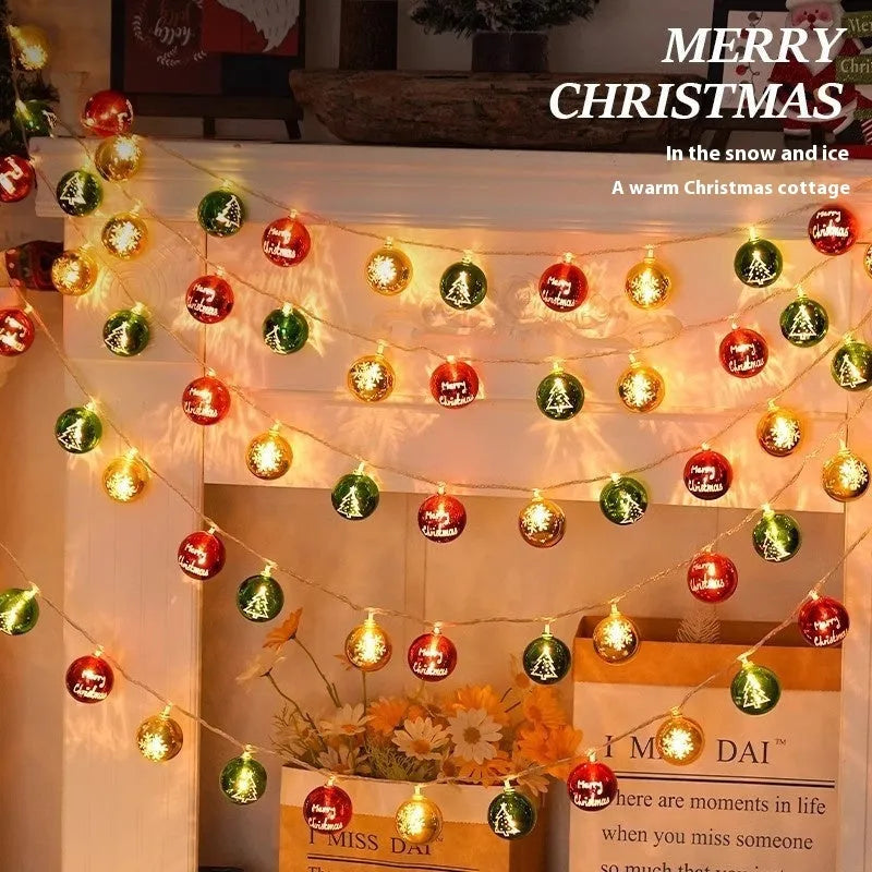 Electroplated ball fairy lights with heart-shaped metallic ornaments for Christmas tree decoration