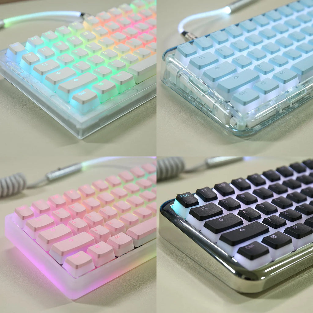 Transparent Double Skin Milk Pudding PBT keycap in OEM profile coloured pink with no water mouth finish