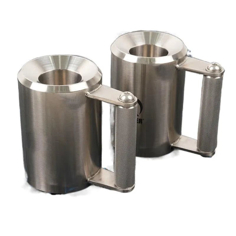 Single 8kg stainless steel dumbbell cup weight plate on a grey background.