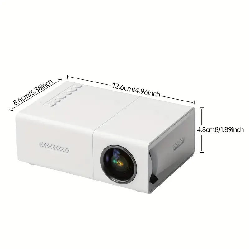 M100 portable mini projector in black or white colour showing remote control and cables