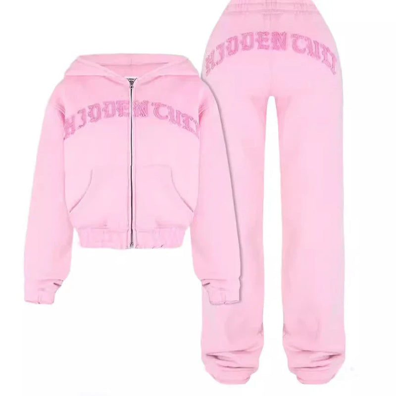 Stylish Sporty Zip-Up Hoodie and Drawstring Pants Set