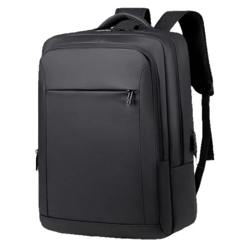 Waterproof USB business computer bag in black with air pillow belt and USB port, front view