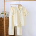 Women's crepe cotton short-sleeve trousers and top set in loose casual style with three-quarter sleeves